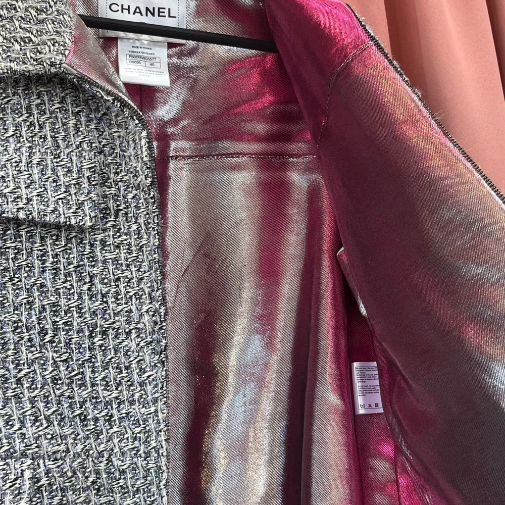 CHANEL Fantasy Tweed Jacket Gray and Metallic and Skirt Set